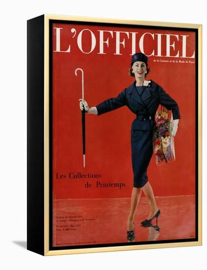 L'Officiel, March 1959 - Tailleur de Christian Dior en Lainage Matignon de Dormeuil-Arsac-Framed Stretched Canvas