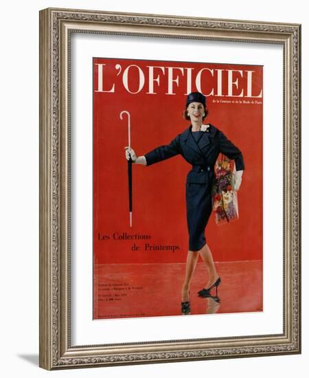 L'Officiel, March 1959 - Tailleur de Christian Dior en Lainage Matignon de Dormeuil-Arsac-Framed Art Print