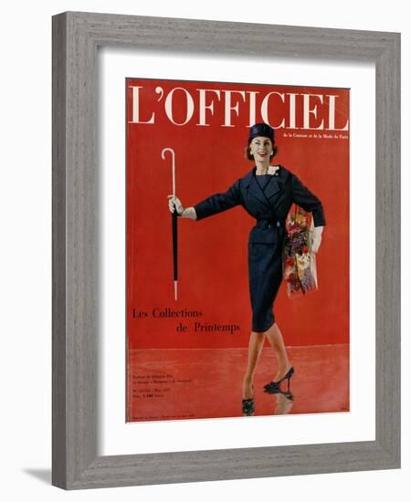 L'Officiel, March 1959 - Tailleur de Christian Dior en Lainage Matignon de Dormeuil-Arsac-Framed Art Print