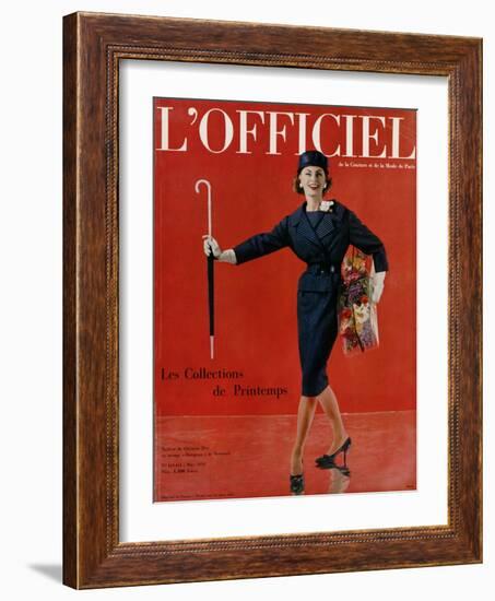 L'Officiel, March 1959 - Tailleur de Christian Dior en Lainage Matignon de Dormeuil-Arsac-Framed Art Print