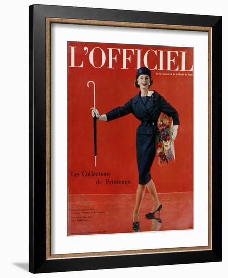 L'Officiel, March 1959 - Tailleur de Christian Dior en Lainage Matignon de Dormeuil-Arsac-Framed Art Print