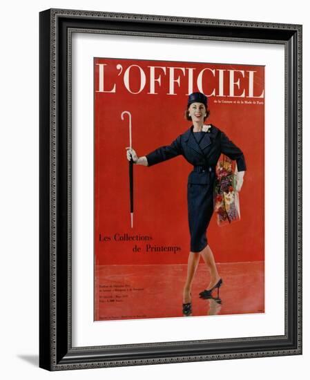 L'Officiel, March 1959 - Tailleur de Christian Dior en Lainage Matignon de Dormeuil-Arsac-Framed Art Print