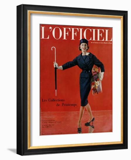 L'Officiel, March 1959 - Tailleur de Christian Dior en Lainage Matignon de Dormeuil-Arsac-Framed Art Print