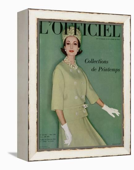 L'Officiel, March 1961 - Tailleur de Christian Dior en Tilfiz de Lesur-Roland de Vassal-Framed Stretched Canvas