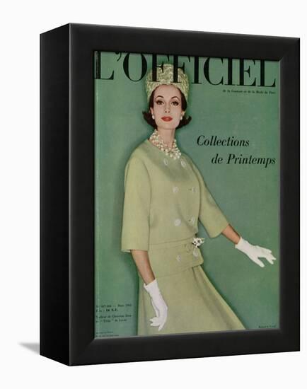 L'Officiel, March 1961 - Tailleur de Christian Dior en Tilfiz de Lesur-Roland de Vassal-Framed Stretched Canvas