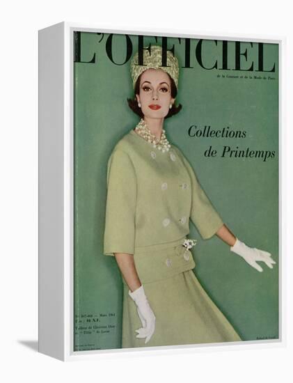 L'Officiel, March 1961 - Tailleur de Christian Dior en Tilfiz de Lesur-Roland de Vassal-Framed Stretched Canvas