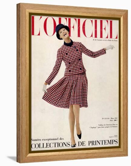 L'Officiel, March 1965 - Tailleur de Christian Dior Entopkapi Pure Laine Peignée de Raimon-Guégan-Framed Stretched Canvas