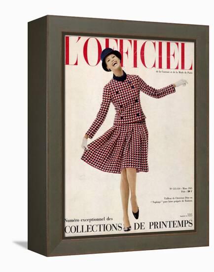 L'Officiel, March 1965 - Tailleur de Christian Dior Entopkapi Pure Laine Peignée de Raimon-Guégan-Framed Stretched Canvas