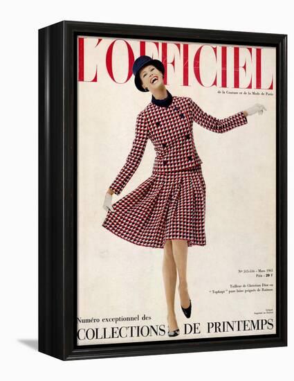 L'Officiel, March 1965 - Tailleur de Christian Dior Entopkapi Pure Laine Peignée de Raimon-Guégan-Framed Stretched Canvas