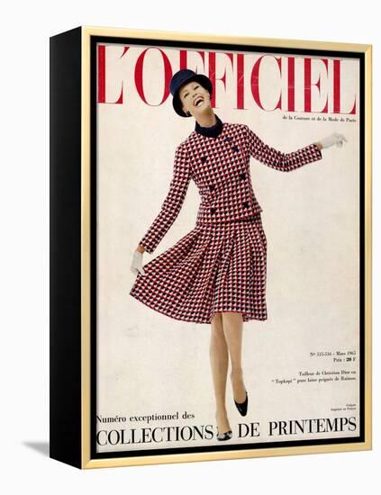 L'Officiel, March 1965 - Tailleur de Christian Dior Entopkapi Pure Laine Peignée de Raimon-Guégan-Framed Stretched Canvas