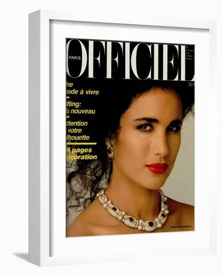 L'Officiel, March 1986 - Carole Bouquet-Steven Silverstein-Framed Art Print