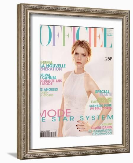 L'Officiel, May 1997 - Claire Danes en Chanel Boutique, Robe en Panne de Velours Blanche Irisée-Firooz Zahedi-Framed Art Print