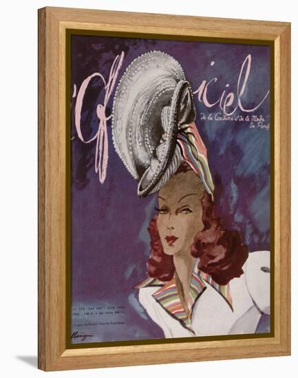 L'Officiel, May-June 1945 - Chapeau de Coralie -Tissu de René Véron-Lbenigni-Framed Stretched Canvas