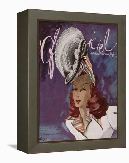 L'Officiel, May-June 1945 - Chapeau de Coralie -Tissu de René Véron-Lbenigni-Framed Stretched Canvas