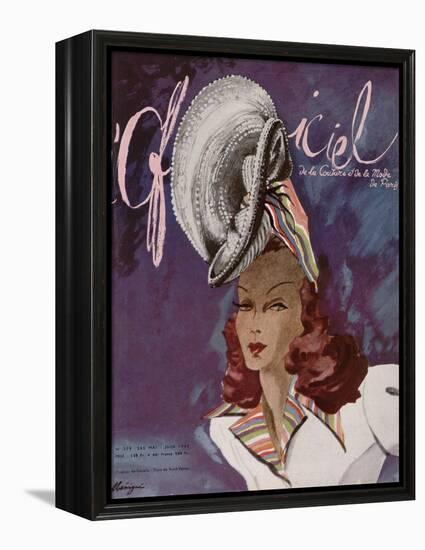 L'Officiel, May-June 1945 - Chapeau de Coralie -Tissu de René Véron-Lbenigni-Framed Stretched Canvas