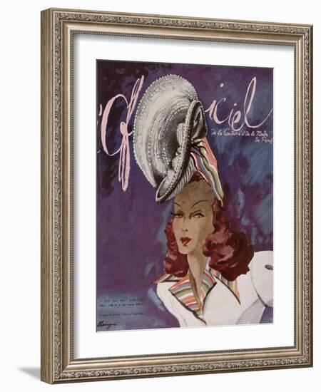 L'Officiel, May-June 1945 - Chapeau de Coralie -Tissu de René Véron-Lbenigni-Framed Art Print