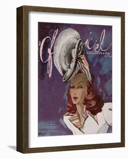 L'Officiel, May-June 1945 - Chapeau de Coralie -Tissu de René Véron-Lbenigni-Framed Art Print