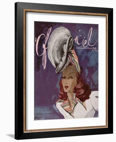 L'Officiel, May-June 1945 - Chapeau de Coralie -Tissu de René Véron-Lbenigni-Framed Art Print