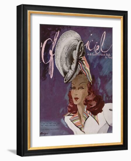 L'Officiel, May-June 1945 - Chapeau de Coralie -Tissu de René Véron-Lbenigni-Framed Art Print