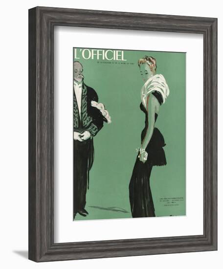 L'Officiel, October 1945 - Robe de Lucien Lelong-Benito-Framed Art Print