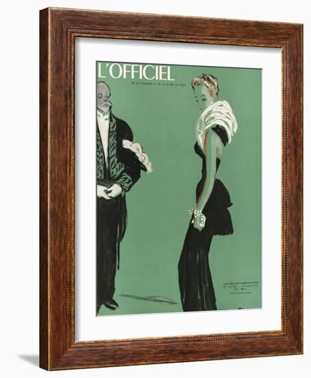 L'Officiel, October 1945 - Robe de Lucien Lelong-Benito-Framed Art Print