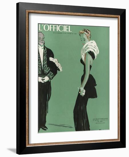 L'Officiel, October 1945 - Robe de Lucien Lelong-Benito-Framed Art Print