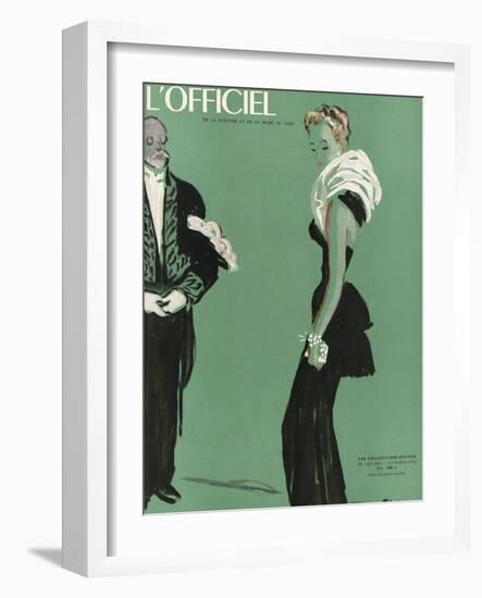 L'Officiel, October 1945 - Robe de Lucien Lelong-Benito-Framed Art Print