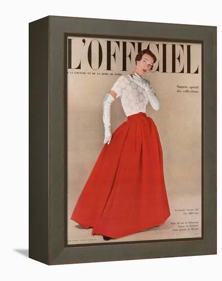 L'Officiel, October 1950 - Robe du Soir de Balenciaga, Velours de Ducharne, Laize Guipure de Maxime-Philippe Pottier-Framed Stretched Canvas