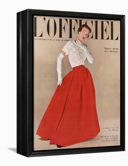 L'Officiel, October 1950 - Robe du Soir de Balenciaga, Velours de Ducharne, Laize Guipure de Maxime-Philippe Pottier-Framed Stretched Canvas