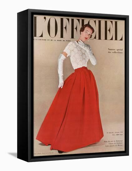 L'Officiel, October 1950 - Robe du Soir de Balenciaga, Velours de Ducharne, Laize Guipure de Maxime-Philippe Pottier-Framed Stretched Canvas