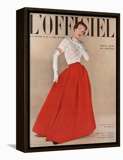 L'Officiel, October 1950 - Robe du Soir de Balenciaga, Velours de Ducharne, Laize Guipure de Maxime-Philippe Pottier-Framed Stretched Canvas