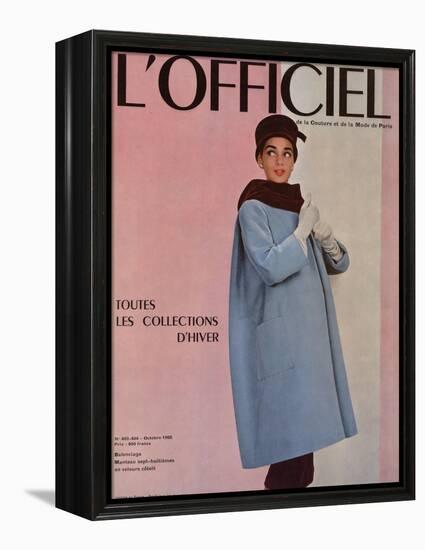 L'Officiel, October 1955 - Balenciaga, Manteau Sept-Huitièmes en Velours Côtelé-Philippe Pottier-Framed Stretched Canvas