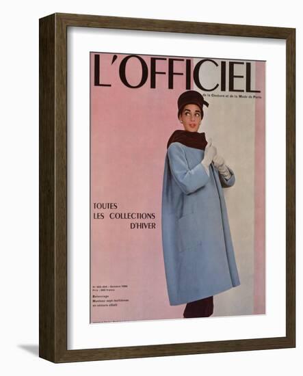 L'Officiel, October 1955 - Balenciaga, Manteau Sept-Huitièmes en Velours Côtelé-Philippe Pottier-Framed Art Print