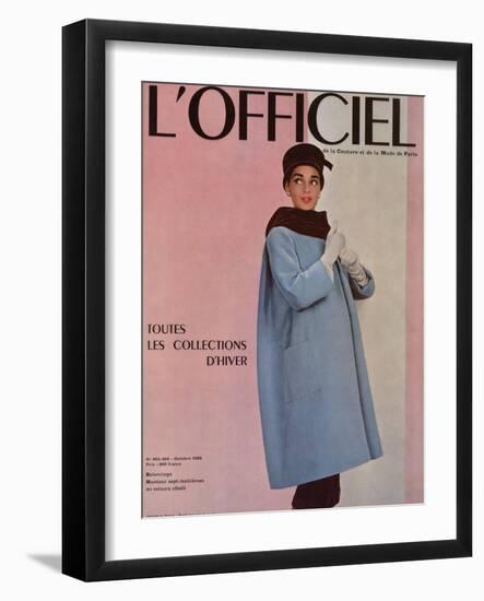 L'Officiel, October 1955 - Balenciaga, Manteau Sept-Huitièmes en Velours Côtelé-Philippe Pottier-Framed Art Print