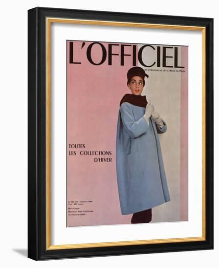 L'Officiel, October 1955 - Balenciaga, Manteau Sept-Huitièmes en Velours Côtelé-Philippe Pottier-Framed Art Print