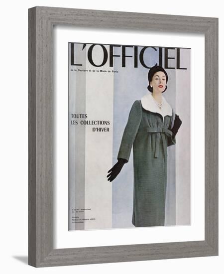 L'Officiel, October 1956 - Givenchy, Manteau en Velours Côtelé de Gerondeau-Philippe Pottier-Framed Art Print