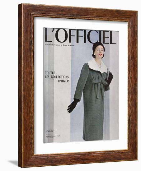 L'Officiel, October 1956 - Givenchy, Manteau en Velours Côtelé de Gerondeau-Philippe Pottier-Framed Art Print