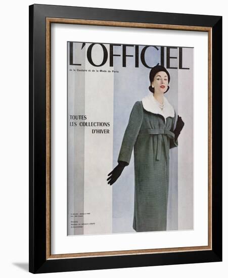 L'Officiel, October 1956 - Givenchy, Manteau en Velours Côtelé de Gerondeau-Philippe Pottier-Framed Art Print