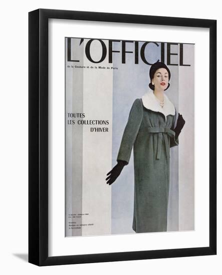 L'Officiel, October 1956 - Givenchy, Manteau en Velours Côtelé de Gerondeau-Philippe Pottier-Framed Art Print