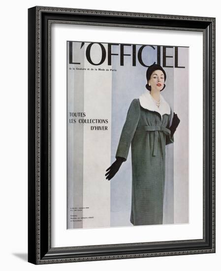 L'Officiel, October 1956 - Givenchy, Manteau en Velours Côtelé de Gerondeau-Philippe Pottier-Framed Art Print