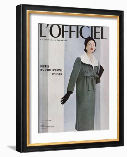 L'Officiel, October 1956 - Givenchy, Manteau en Velours Côtelé de Gerondeau-Philippe Pottier-Framed Art Print