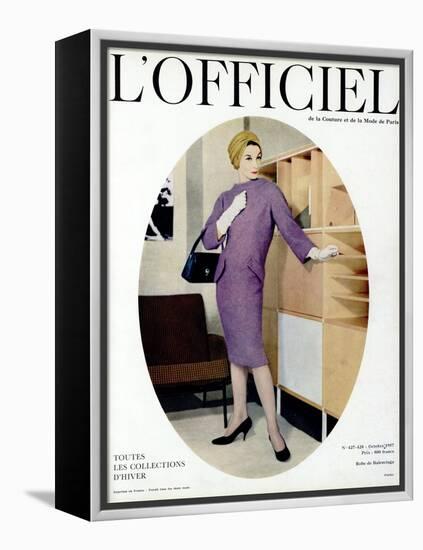 L'Officiel, October 1957 - Robe de Balenciaga-Philippe Pottier-Framed Stretched Canvas