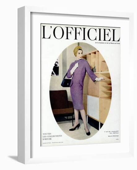 L'Officiel, October 1957 - Robe de Balenciaga-Philippe Pottier-Framed Art Print