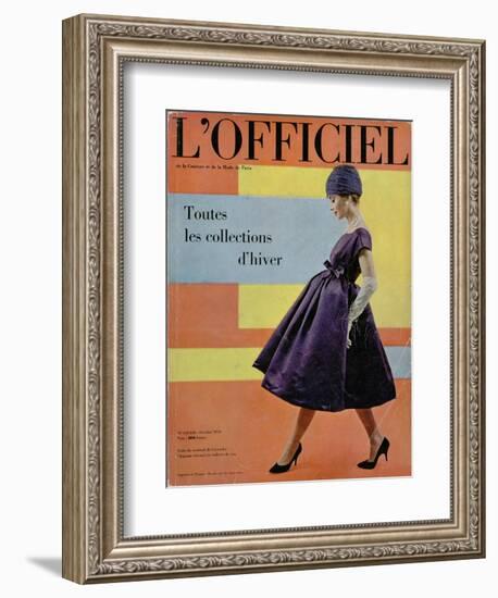 L'Officiel, October 1958 - Robe de Cocktail de Givenchy, Chapeau Exécuté en Voilette de Soie-Philippe Pottier-Framed Premium Giclee Print