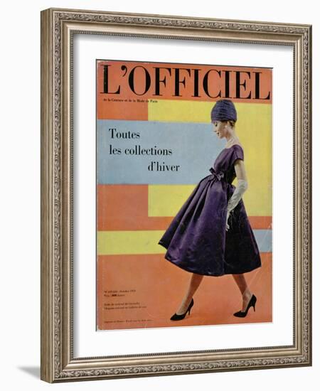 L'Officiel, October 1958 - Robe de Cocktail de Givenchy, Chapeau Exécuté en Voilette de Soie-Philippe Pottier-Framed Art Print