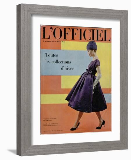 L'Officiel, October 1958 - Robe de Cocktail de Givenchy, Chapeau Exécuté en Voilette de Soie-Philippe Pottier-Framed Art Print