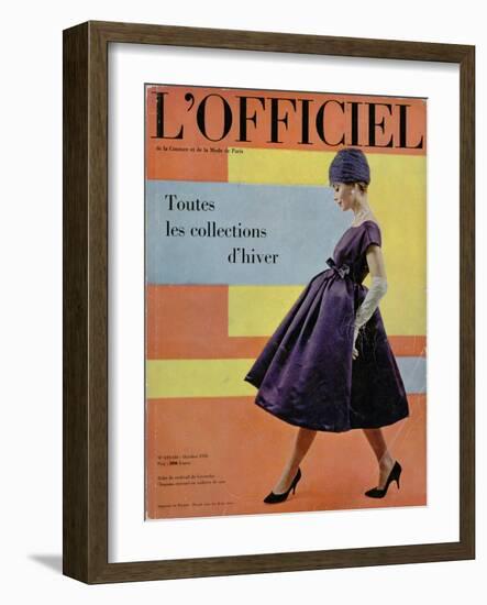 L'Officiel, October 1958 - Robe de Cocktail de Givenchy, Chapeau Exécuté en Voilette de Soie-Philippe Pottier-Framed Art Print