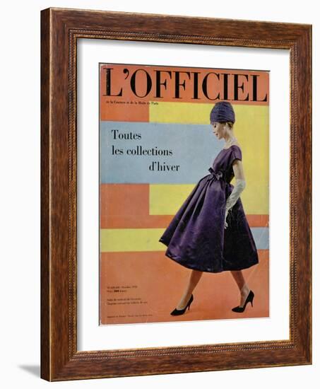 L'Officiel, October 1958 - Robe de Cocktail de Givenchy, Chapeau Exécuté en Voilette de Soie-Philippe Pottier-Framed Art Print