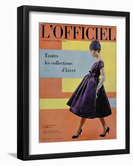 L'Officiel, October 1958 - Robe de Cocktail de Givenchy, Chapeau Exécuté en Voilette de Soie-Philippe Pottier-Framed Art Print