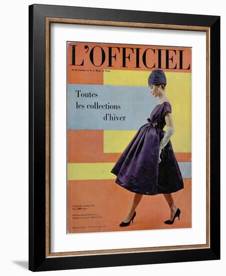 L'Officiel, October 1958 - Robe de Cocktail de Givenchy, Chapeau Exécuté en Voilette de Soie-Philippe Pottier-Framed Art Print